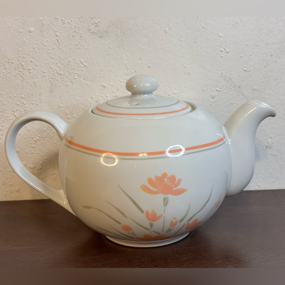 Corningware Teapot with Peach Floral Accents